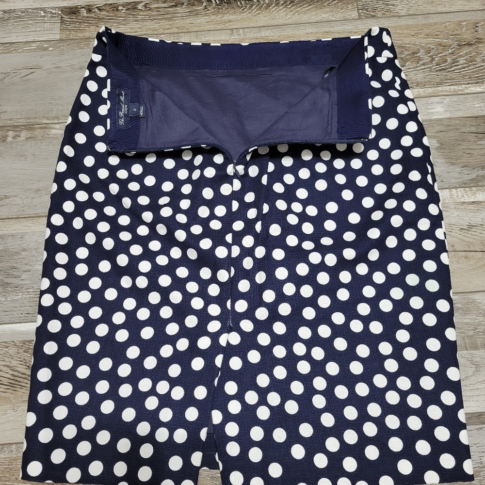 J Crew The Pencil Skirt Navy White Polka Dot Size 2 - Picture 4 of 6